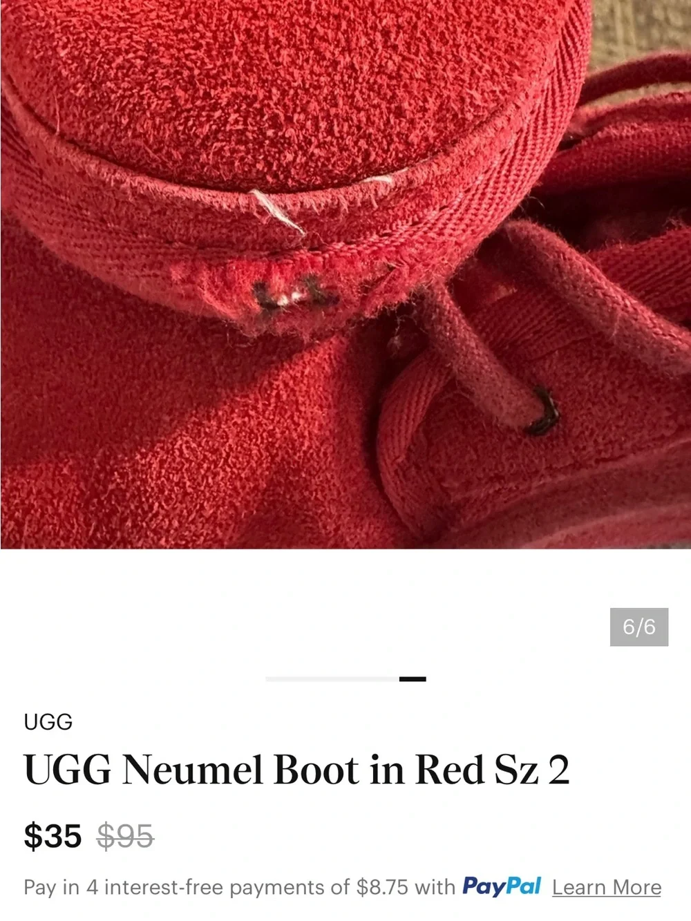 UGG Toddlers Neumel Boot Red Suede Size: 2